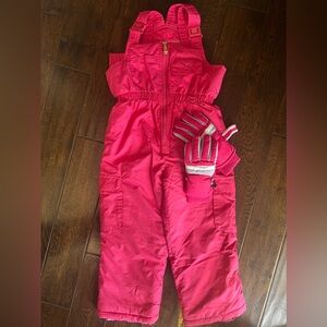 Hot Pink Feraski Snowsuit/Snow bib with Snow Gloves  Sz 6